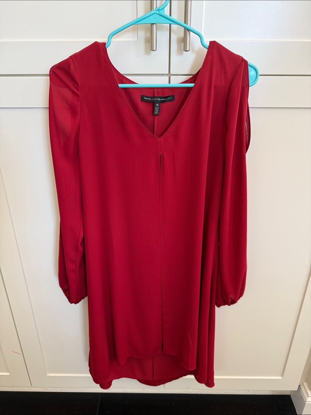 White House Black Market Red V-Neck Long Sleeve Dress